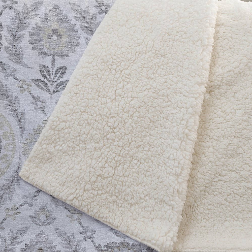 Premium Machine Washable ASB751 Silver 50" x 70" Sherpa Throw Blanket. Picture 2