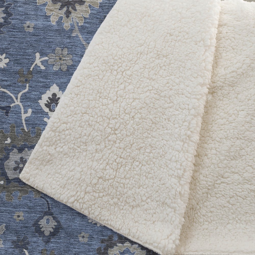 Premium Machine Washable ASB753 Blue 50" x 70" Sherpa Throw Blanket. Picture 2