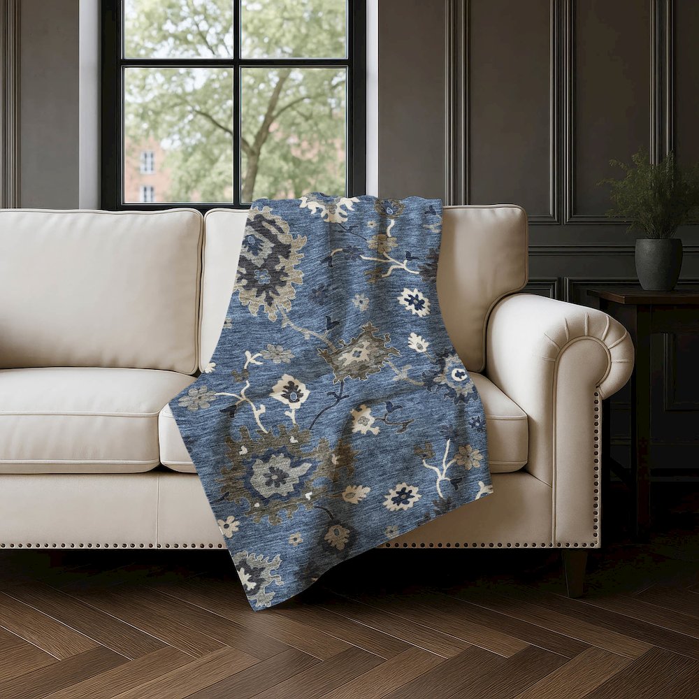 Premium Machine Washable ASB753 Blue 50" x 70" Sherpa Throw Blanket. Picture 4