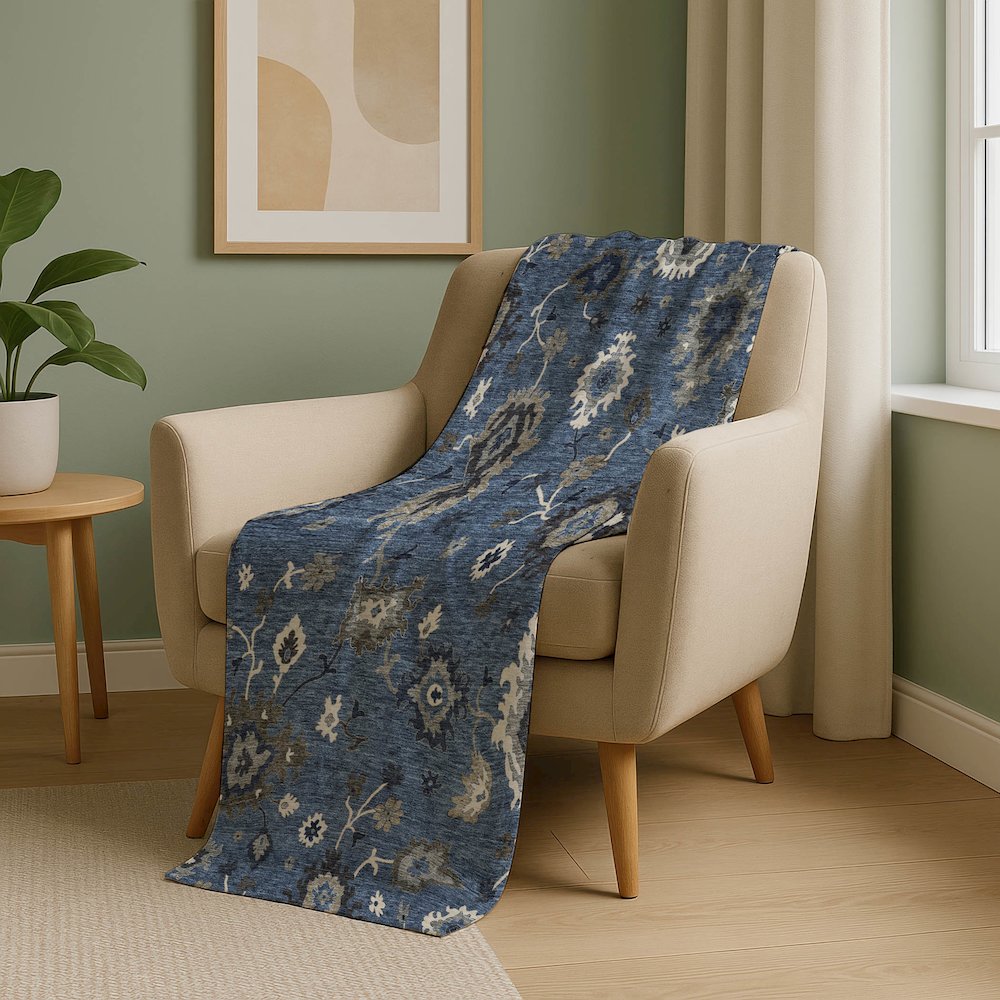 Premium Machine Washable ASB753 Blue 50" x 70" Sherpa Throw Blanket. Picture 5