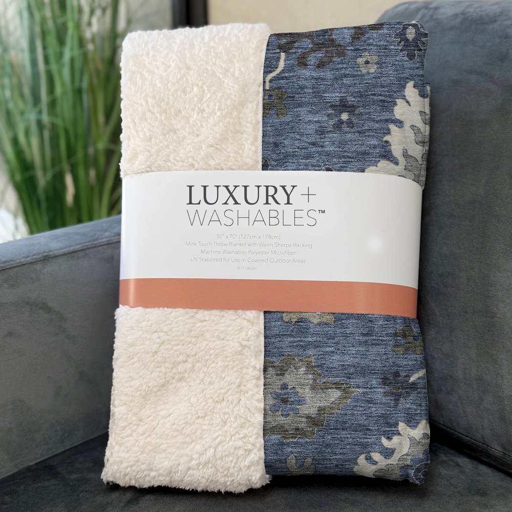 Premium Machine Washable ASB753 Blue 50" x 70" Sherpa Throw Blanket. Picture 3