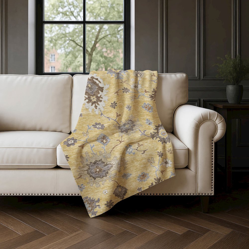 Premium Machine Washable ASB753 Gold 50" x 70" Sherpa Throw Blanket. Picture 4