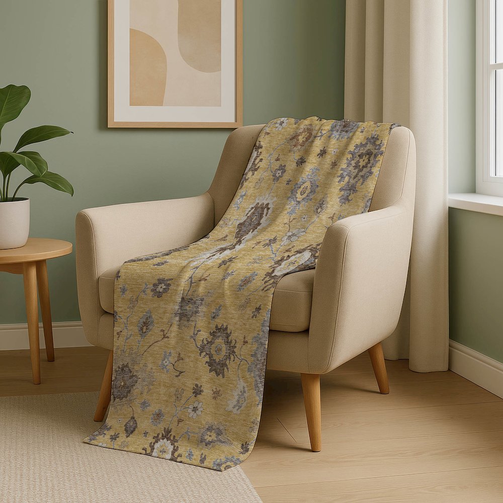 Premium Machine Washable ASB753 Gold 50" x 70" Sherpa Throw Blanket. Picture 5