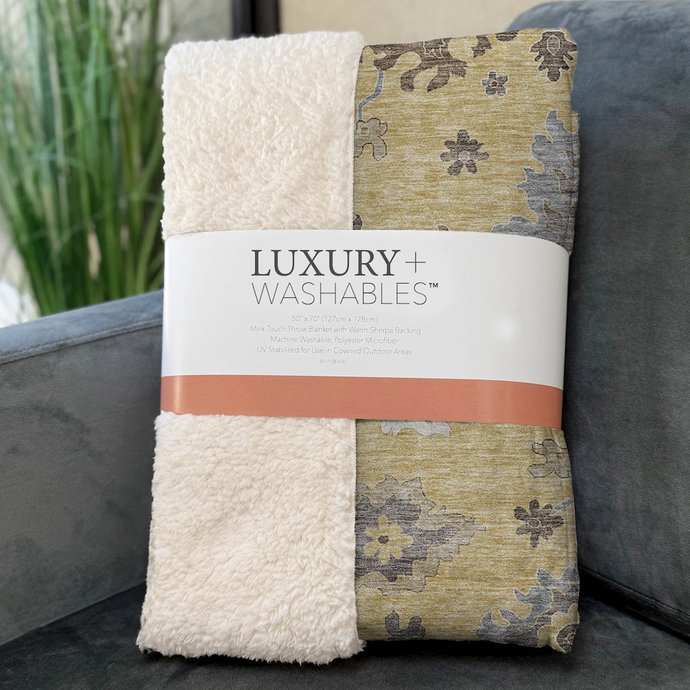Premium Machine Washable ASB753 Gold 50" x 70" Sherpa Throw Blanket. Picture 3