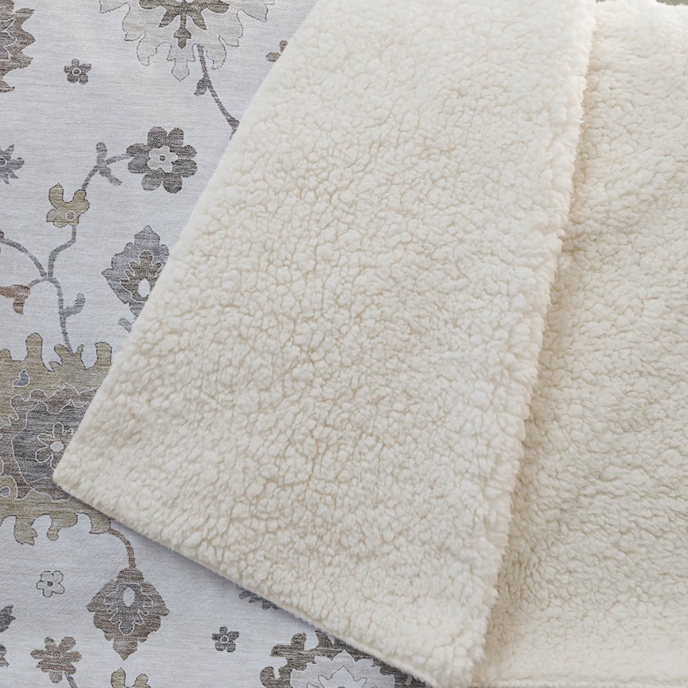 Premium Machine Washable ASB753 Ivory 50" x 70" Sherpa Throw Blanket. Picture 2