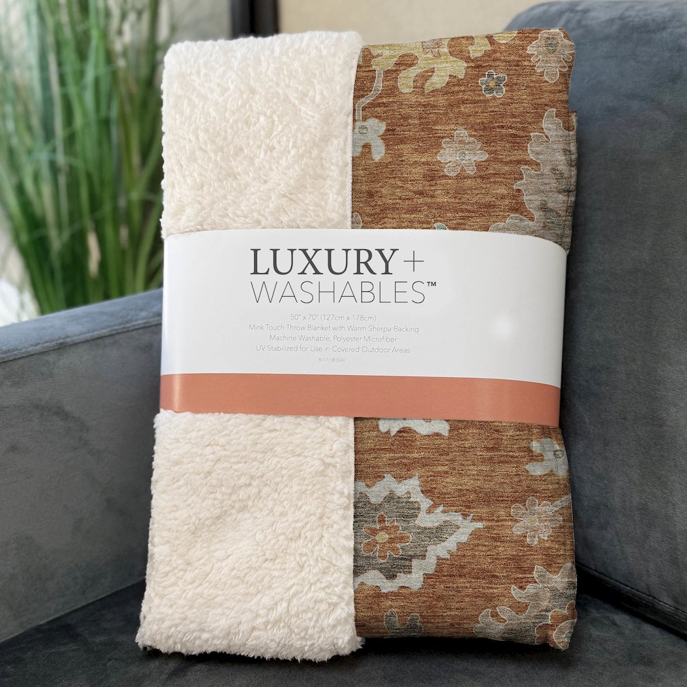 Premium Machine Washable ASB753 Paprika 50" x 70" Sherpa Throw Blanket. Picture 3