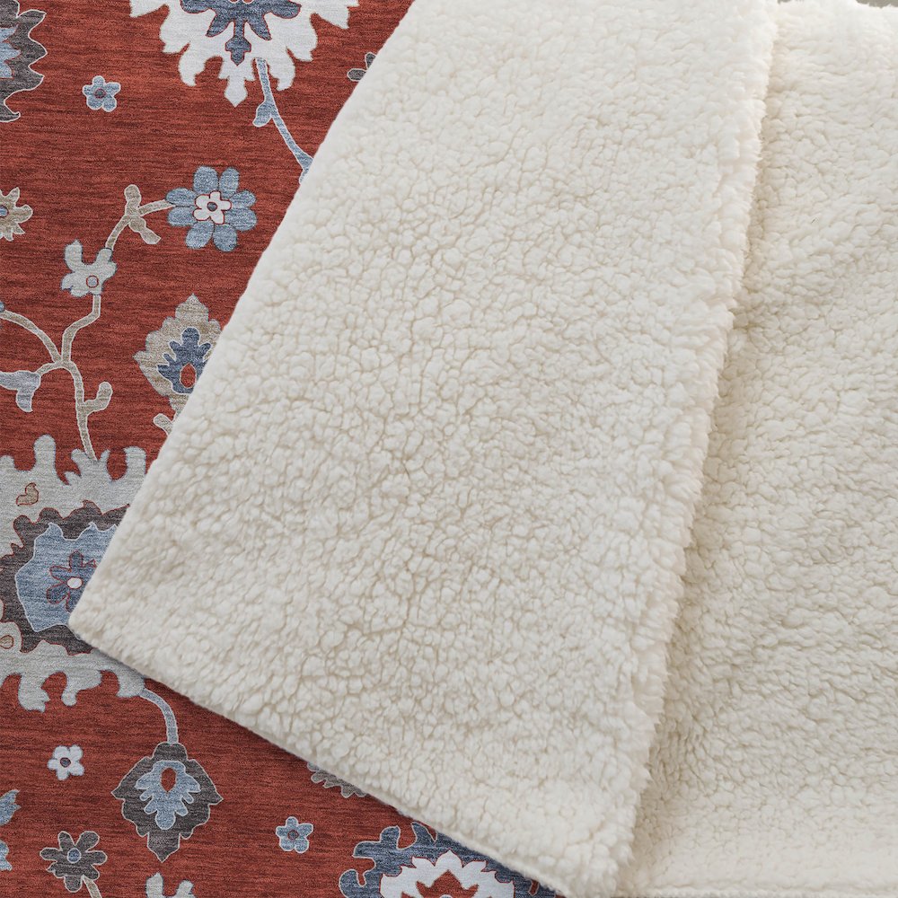 Premium Machine Washable ASB753 Red 50" x 70" Sherpa Throw Blanket. Picture 2