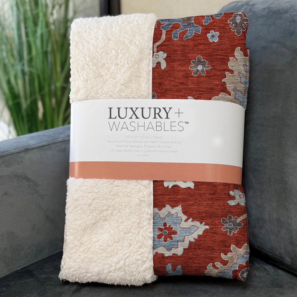 Premium Machine Washable ASB753 Red 50" x 70" Sherpa Throw Blanket. Picture 3