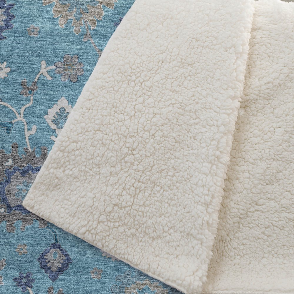 Premium Machine Washable ASB753 Teal 50" x 70" Sherpa Throw Blanket. Picture 2