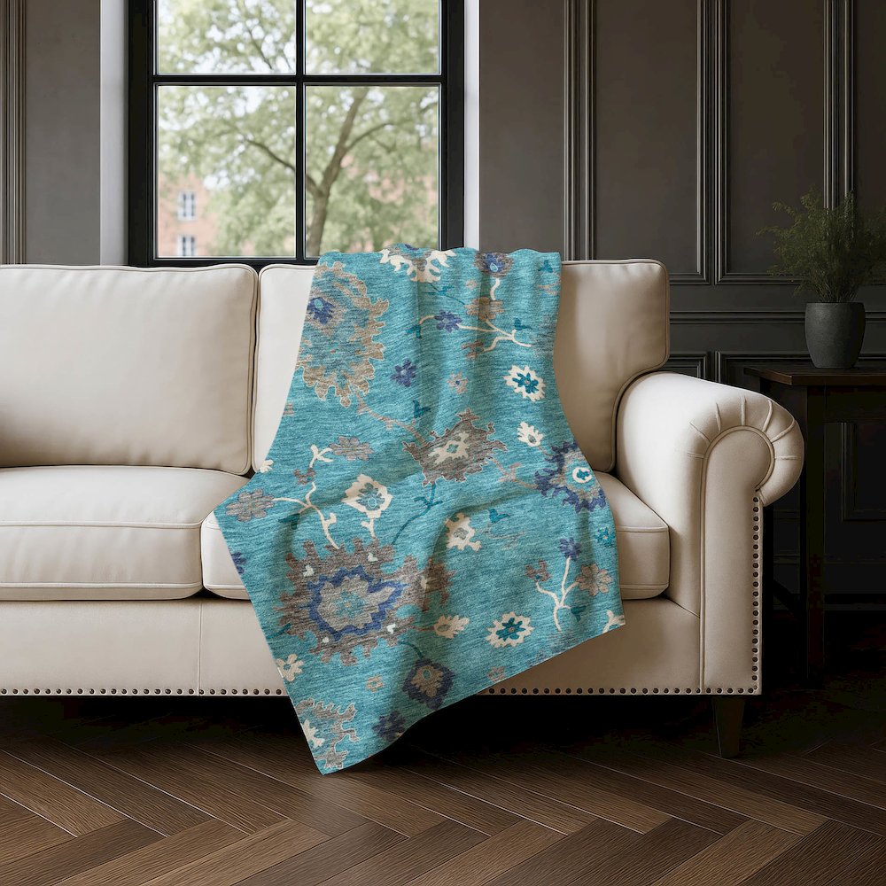 Premium Machine Washable ASB753 Teal 50" x 70" Sherpa Throw Blanket. Picture 4