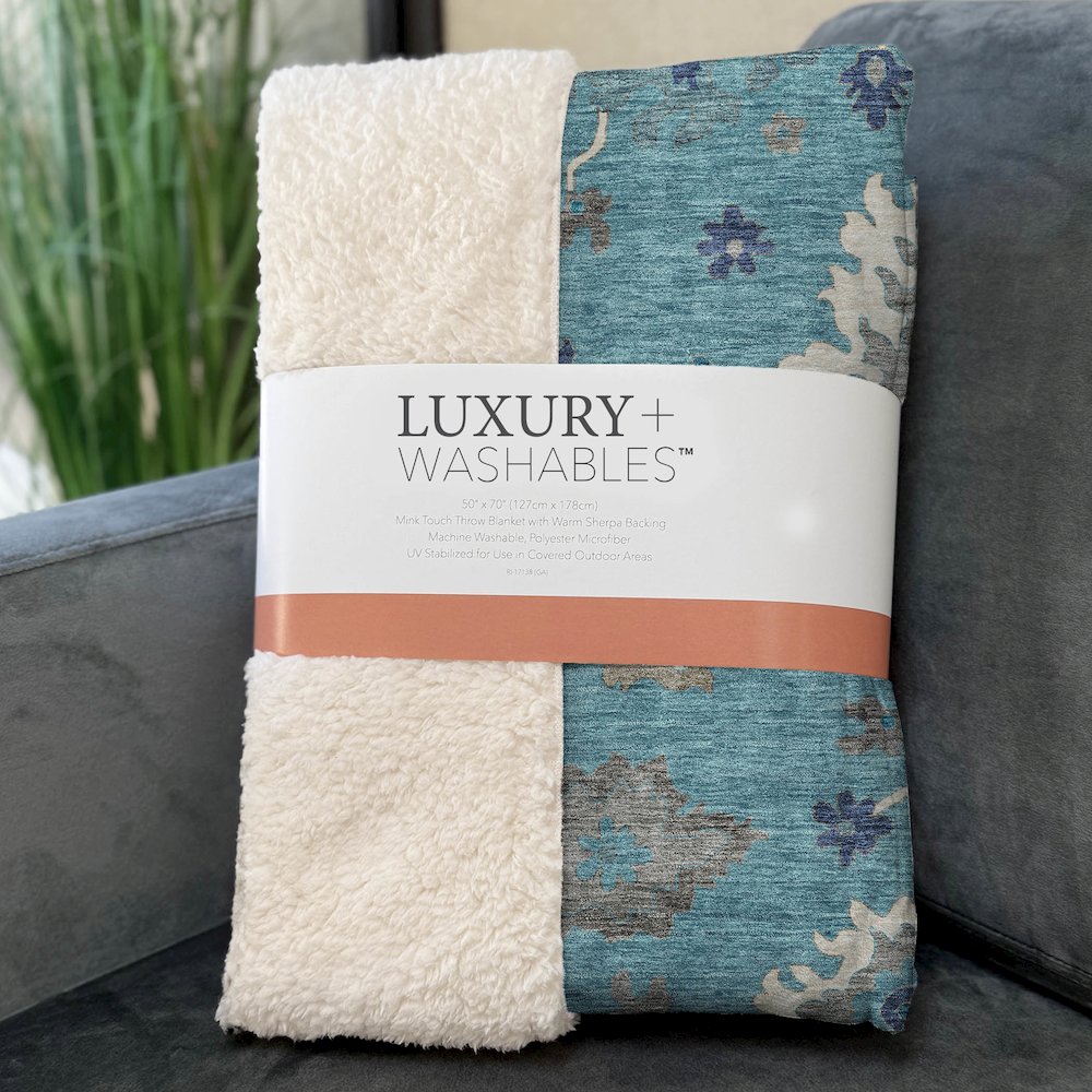 Premium Machine Washable ASB753 Teal 50" x 70" Sherpa Throw Blanket. Picture 3