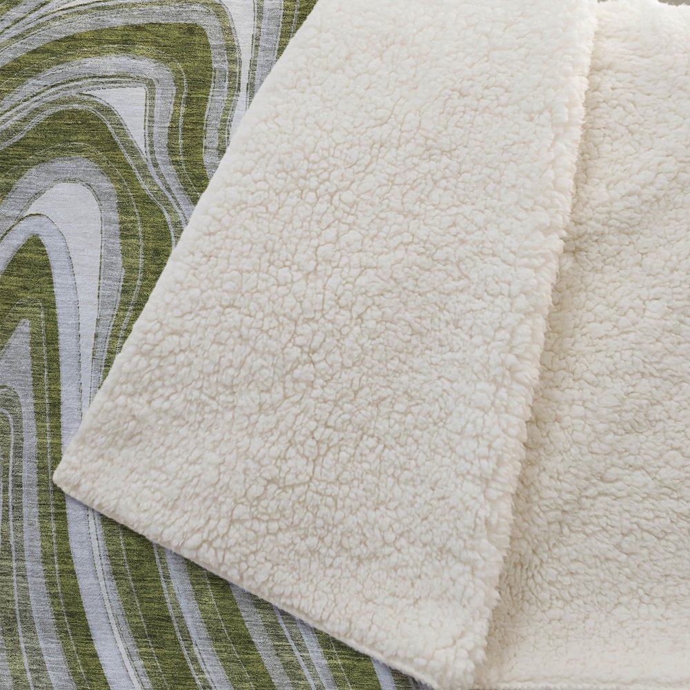 Premium Machine Washable ASB756 Olive 50" x 70" Sherpa Throw Blanket. Picture 2