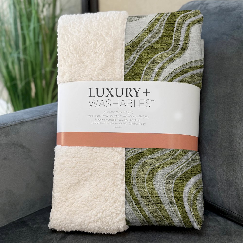 Premium Machine Washable ASB756 Olive 50" x 70" Sherpa Throw Blanket. Picture 3