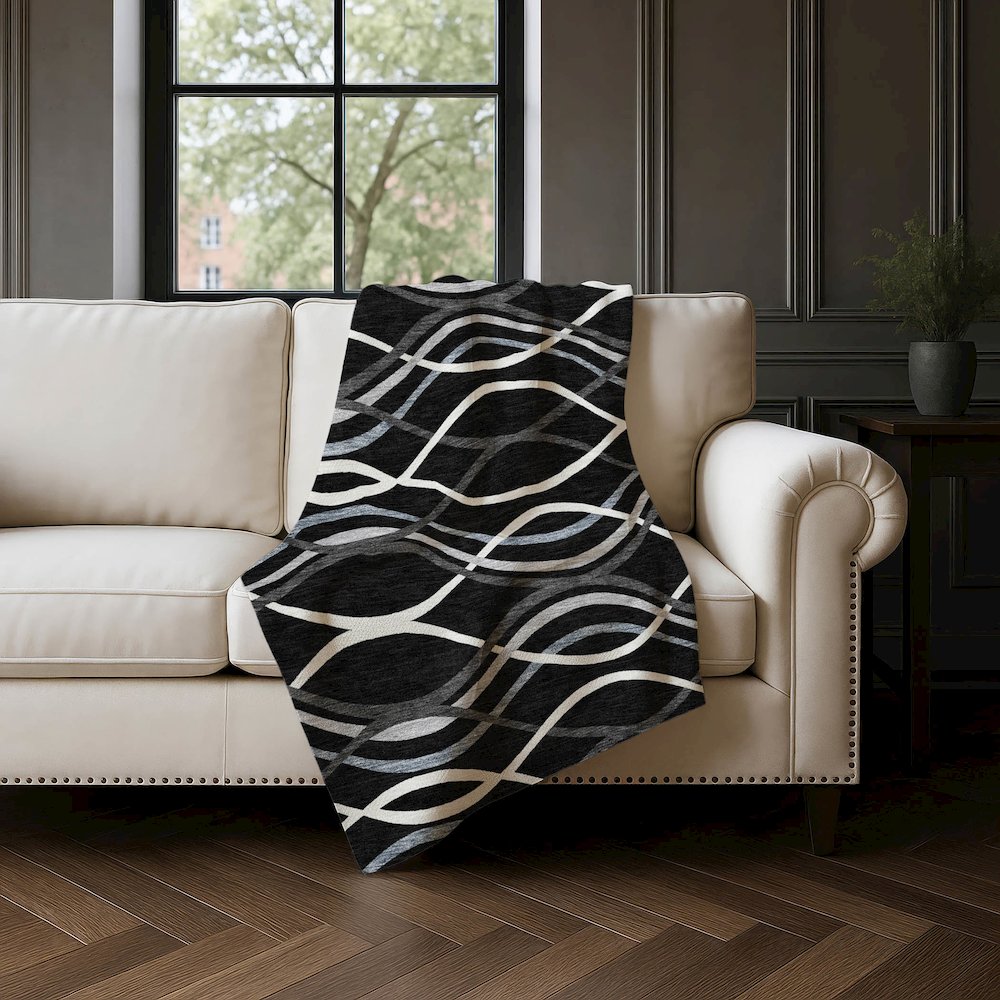 Premium Machine Washable ASB757 Black 50" x 70" Sherpa Throw Blanket. Picture 4