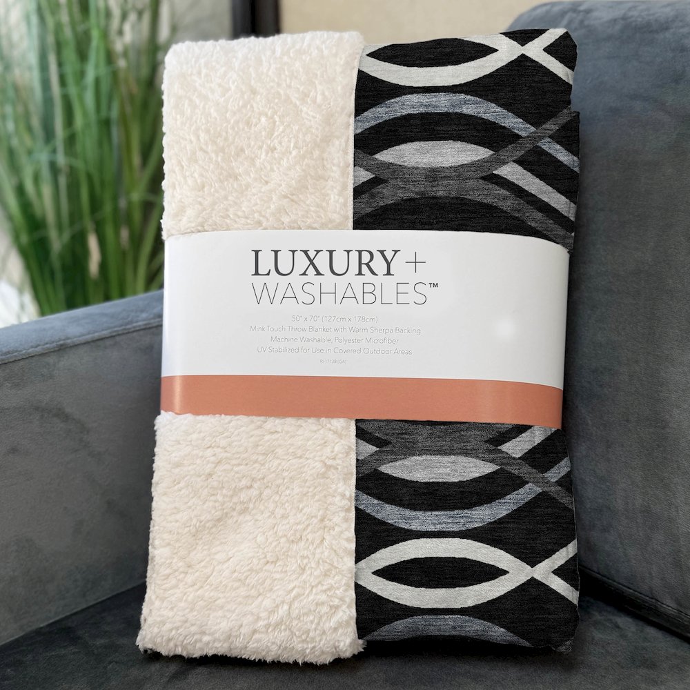 Premium Machine Washable ASB757 Black 50" x 70" Sherpa Throw Blanket. Picture 3