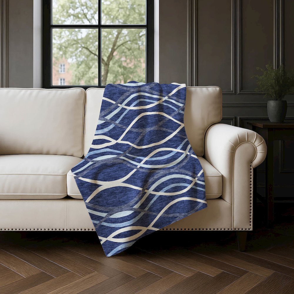 Premium Machine Washable ASB757 Navy 50" x 70" Sherpa Throw Blanket. Picture 4