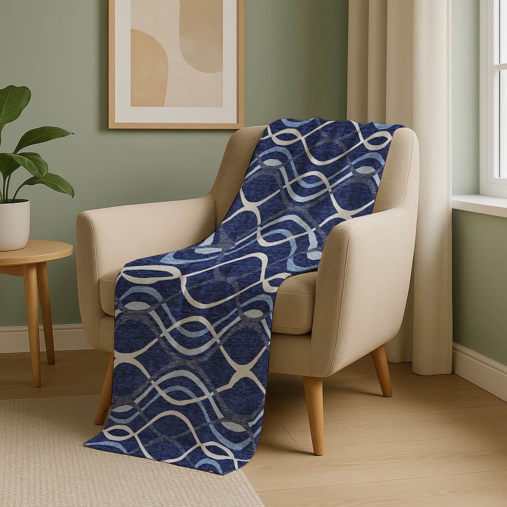 Premium Machine Washable ASB757 Navy 50" x 70" Sherpa Throw Blanket. Picture 5