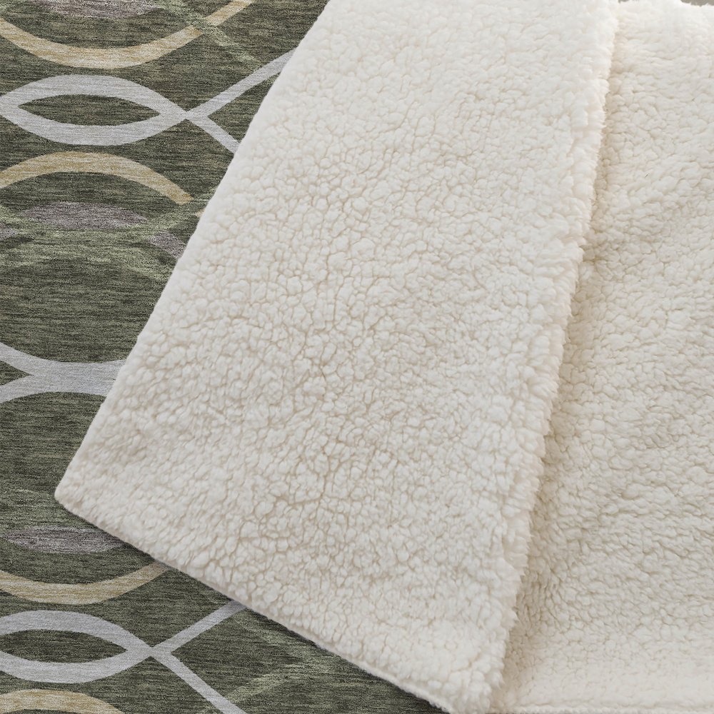 Premium Machine Washable ASB757 Olive 50" x 70" Sherpa Throw Blanket. Picture 2