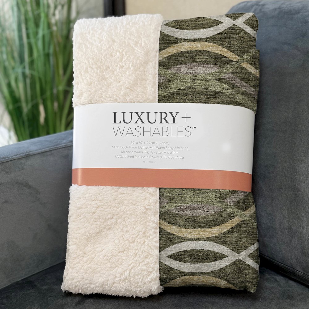 Premium Machine Washable ASB757 Olive 50" x 70" Sherpa Throw Blanket. Picture 3