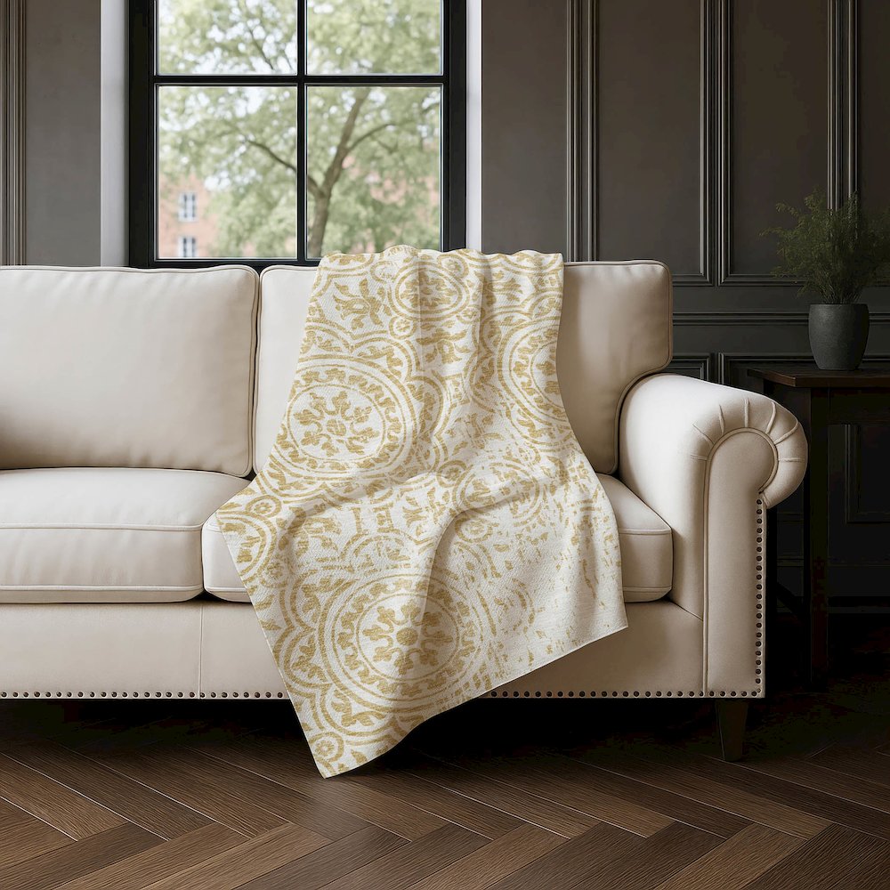 Premium Machine Washable ASB758 Gold 50" x 70" Sherpa Throw Blanket. Picture 4