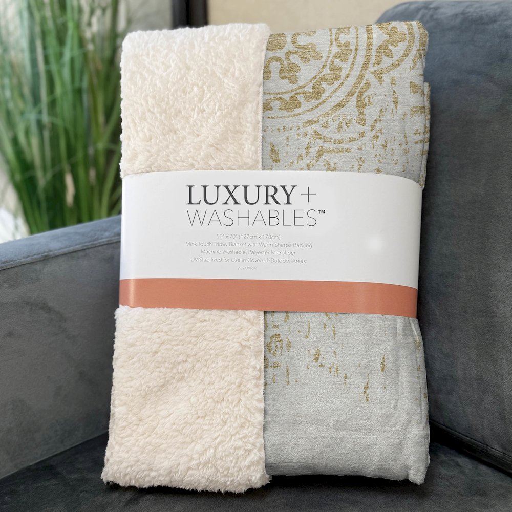 Premium Machine Washable ASB758 Gold 50" x 70" Sherpa Throw Blanket. Picture 3