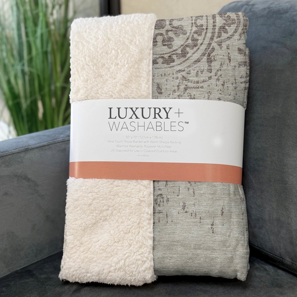 Premium Machine Washable ASB758 Taupe 50" x 70" Sherpa Throw Blanket. Picture 3