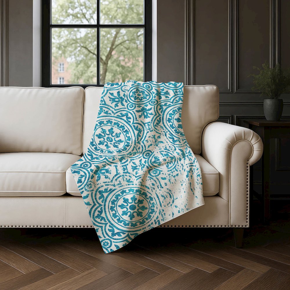Premium Machine Washable ASB758 Teal 50" x 70" Sherpa Throw Blanket. Picture 4