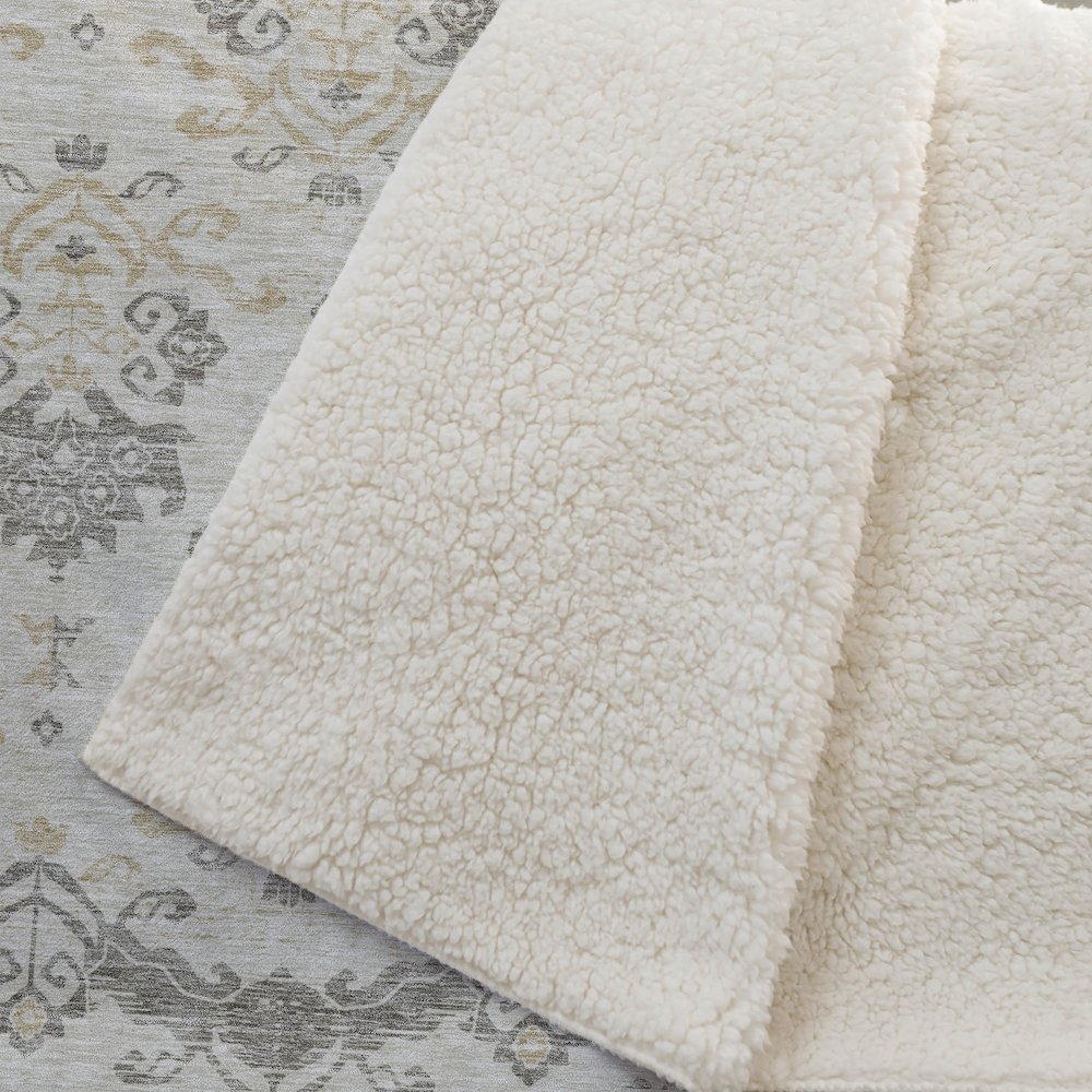 Premium Machine Washable ASB759 Beige 50" x 70" Sherpa Throw Blanket. Picture 2