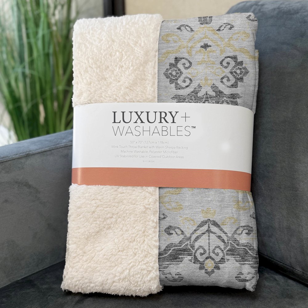 Premium Machine Washable ASB759 Charcoal 50" x 70" Sherpa Throw Blanket. Picture 3