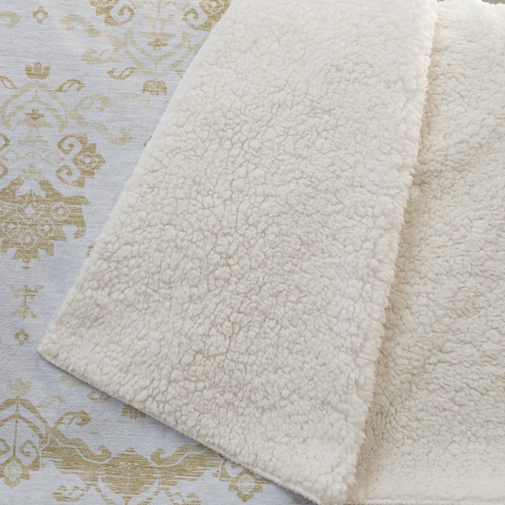 Premium Machine Washable ASB759 Gold 50" x 70" Sherpa Throw Blanket. Picture 2