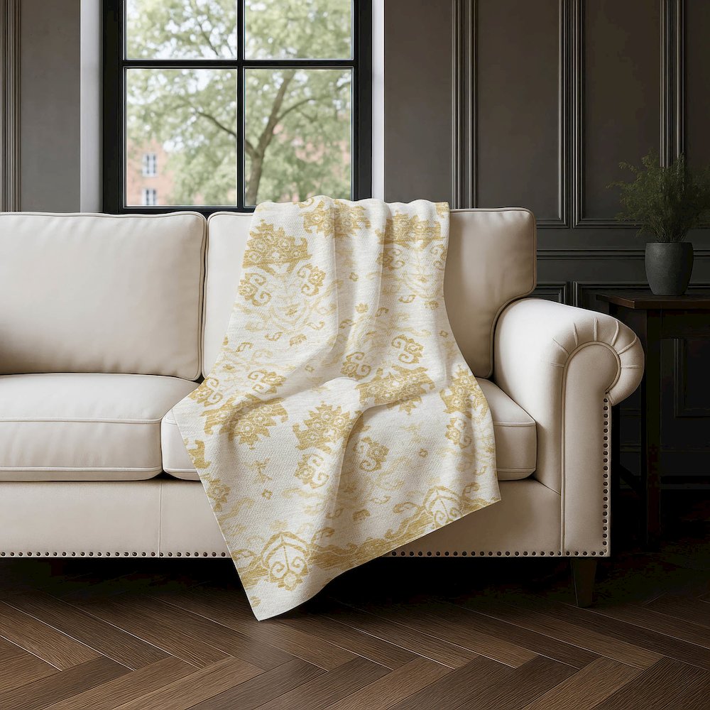 Premium Machine Washable ASB759 Gold 50" x 70" Sherpa Throw Blanket. Picture 4