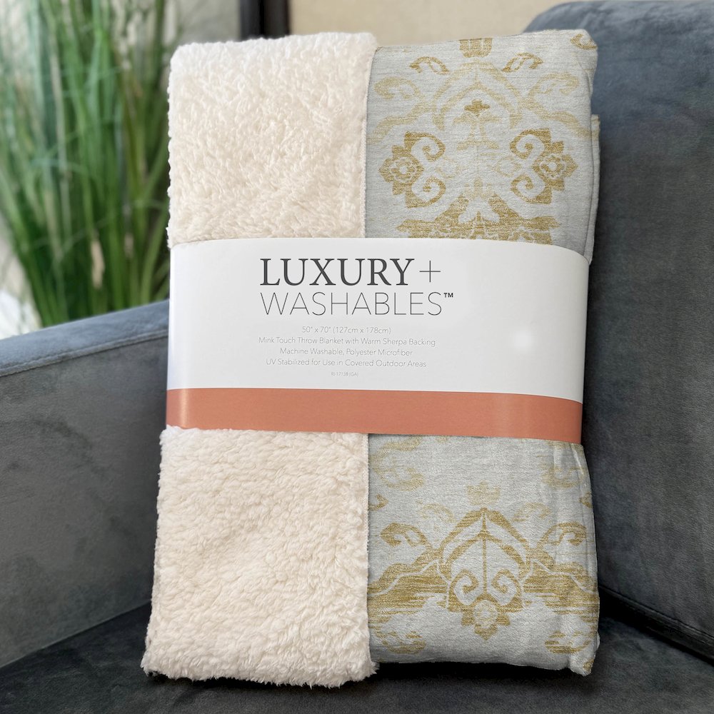 Premium Machine Washable ASB759 Gold 50" x 70" Sherpa Throw Blanket. Picture 3