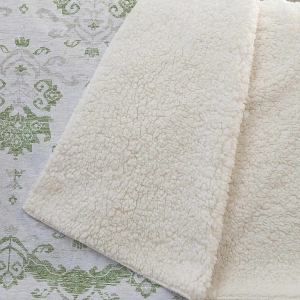 Premium Machine Washable ASB759 Green 50" x 70" Sherpa Throw Blanket. Picture 2