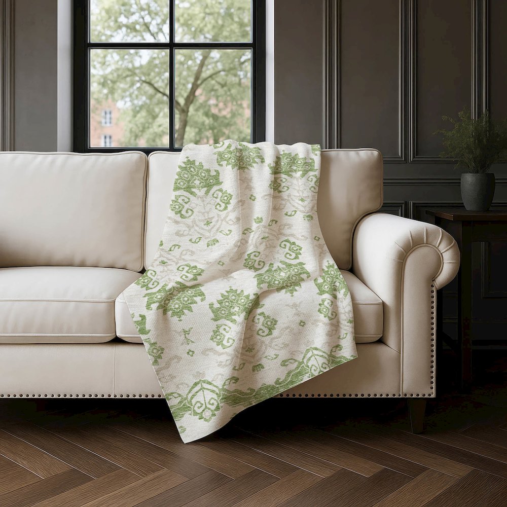 Premium Machine Washable ASB759 Green 50" x 70" Sherpa Throw Blanket. Picture 4