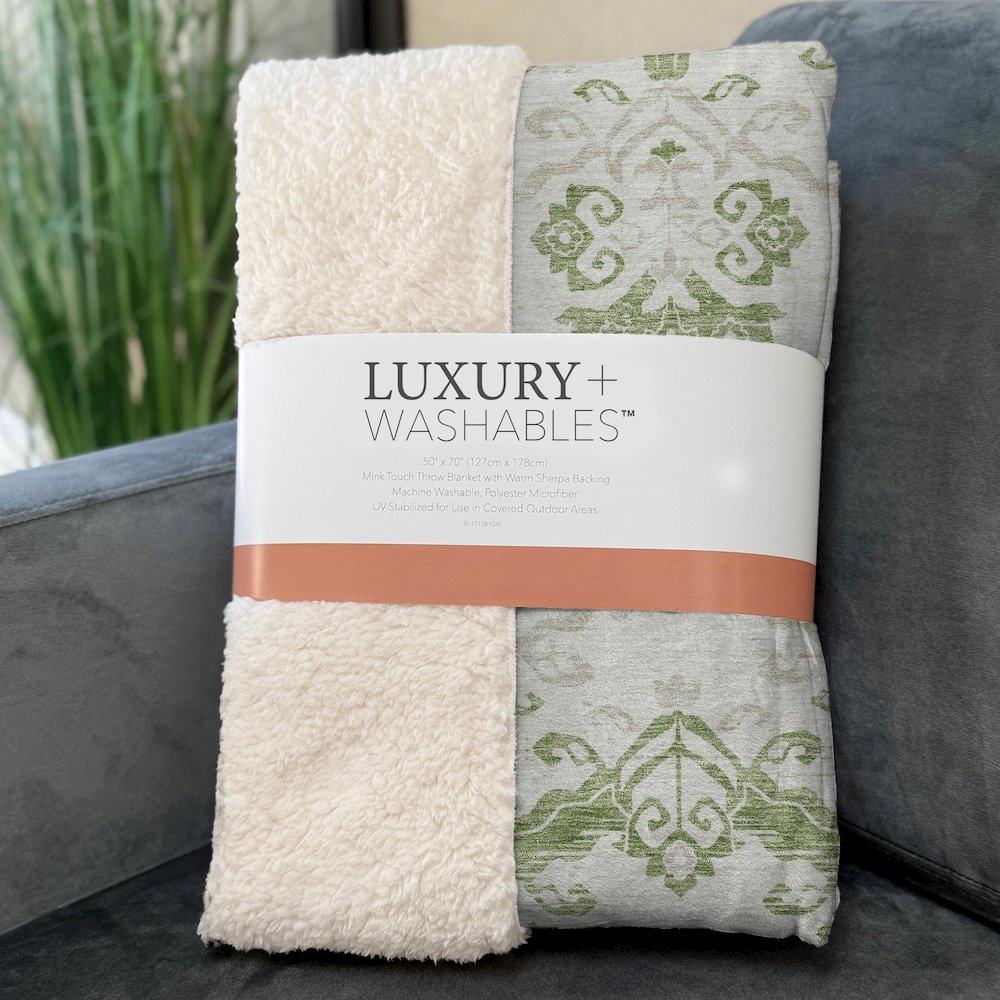 Premium Machine Washable ASB759 Green 50" x 70" Sherpa Throw Blanket. Picture 3