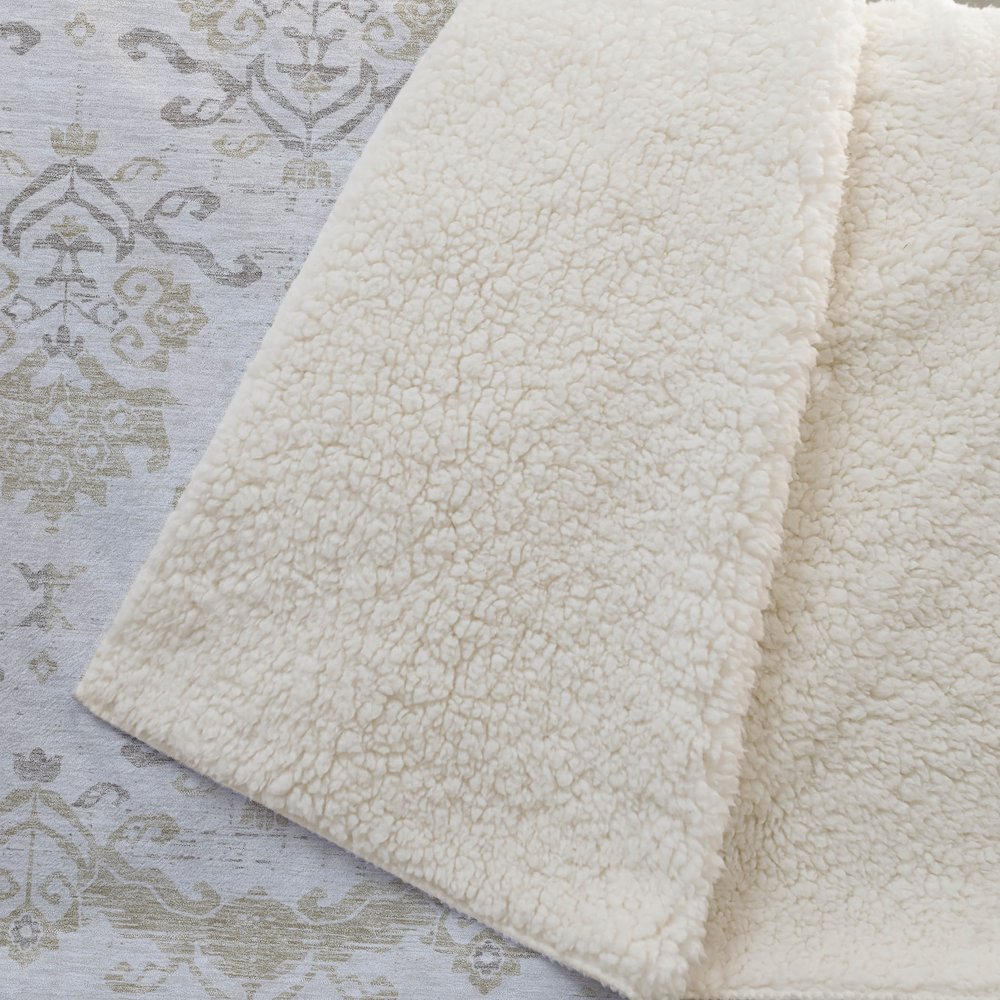 Premium Machine Washable ASB759 Ivory 50" x 70" Sherpa Throw Blanket. Picture 2
