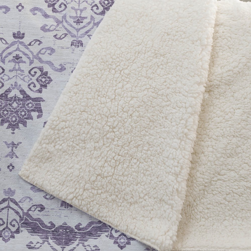 Premium Machine Washable ASB759 Purple 50" x 70" Sherpa Throw Blanket. Picture 2