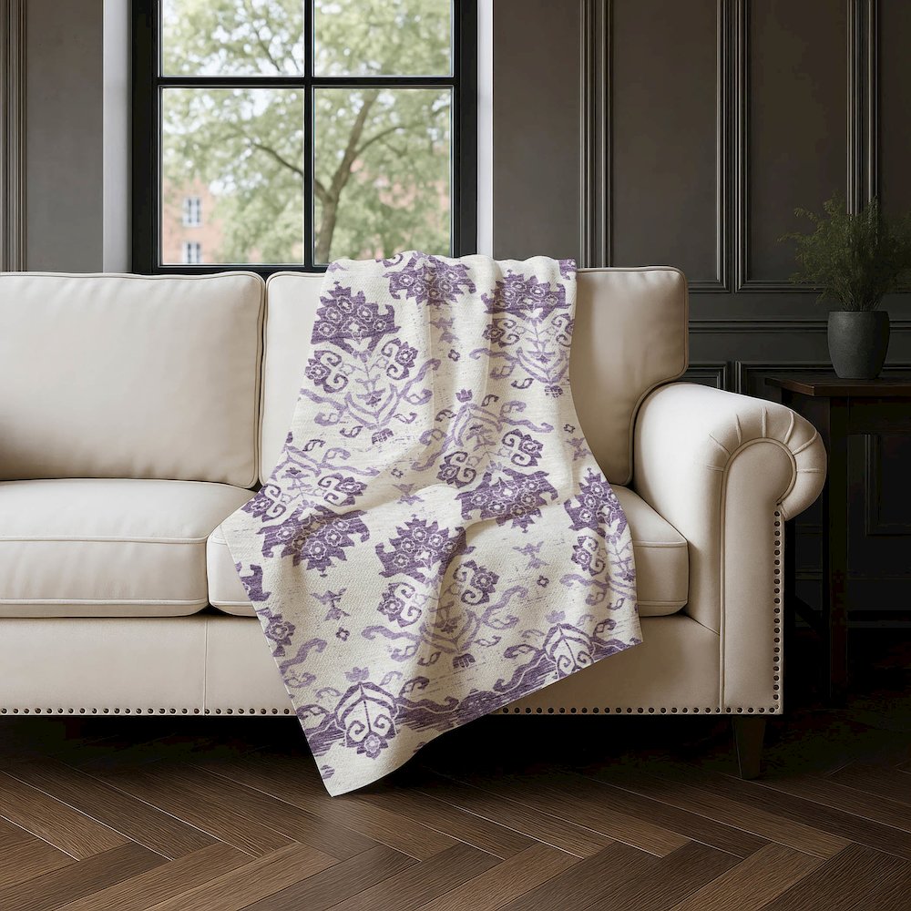Premium Machine Washable ASB759 Purple 50" x 70" Sherpa Throw Blanket. Picture 4