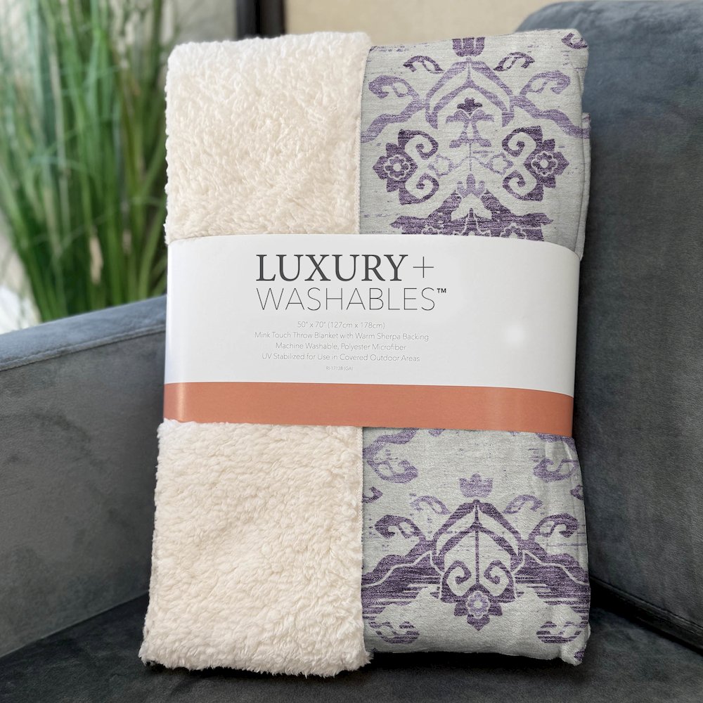 Premium Machine Washable ASB759 Purple 50" x 70" Sherpa Throw Blanket. Picture 3