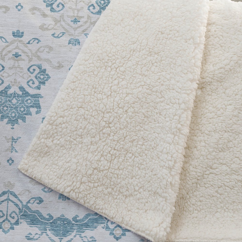 Premium Machine Washable ASB759 Teal 50" x 70" Sherpa Throw Blanket. Picture 2