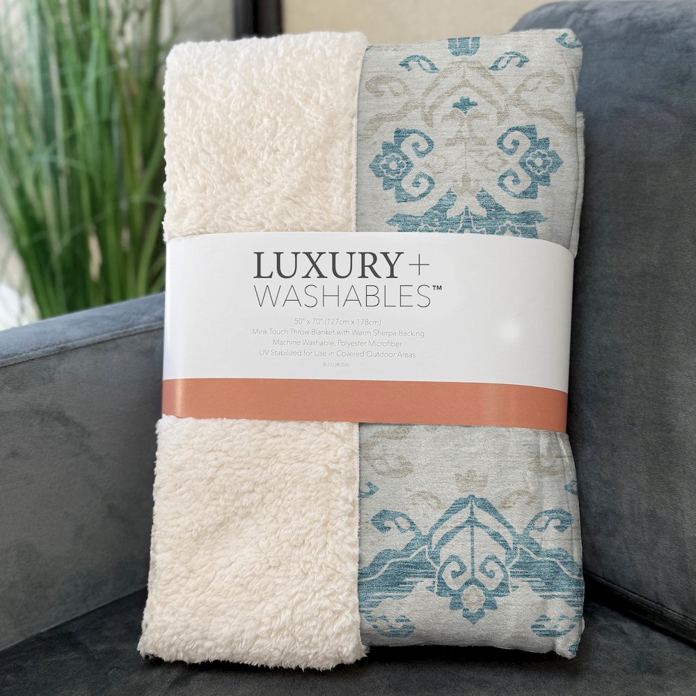 Premium Machine Washable ASB759 Teal 50" x 70" Sherpa Throw Blanket. Picture 3