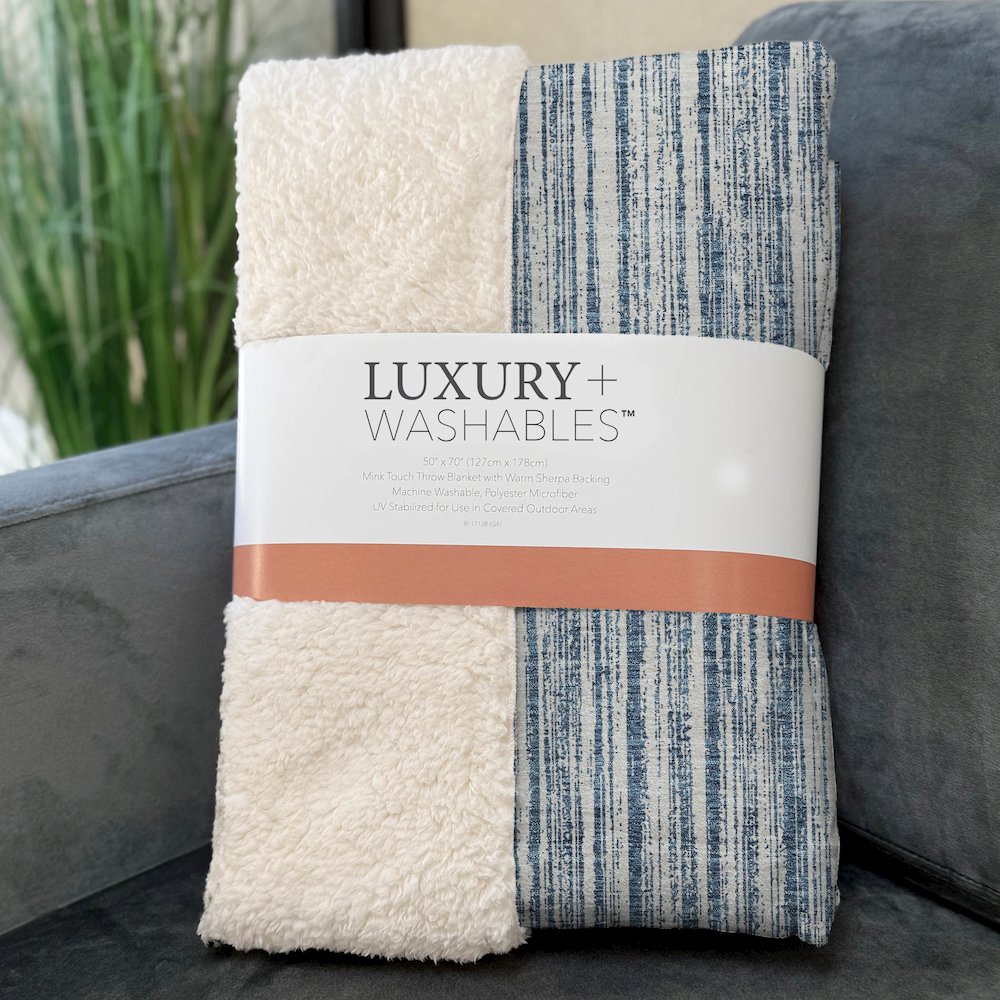 Premium Machine Washable ASB760 Blue 50" x 70" Sherpa Throw Blanket. Picture 3