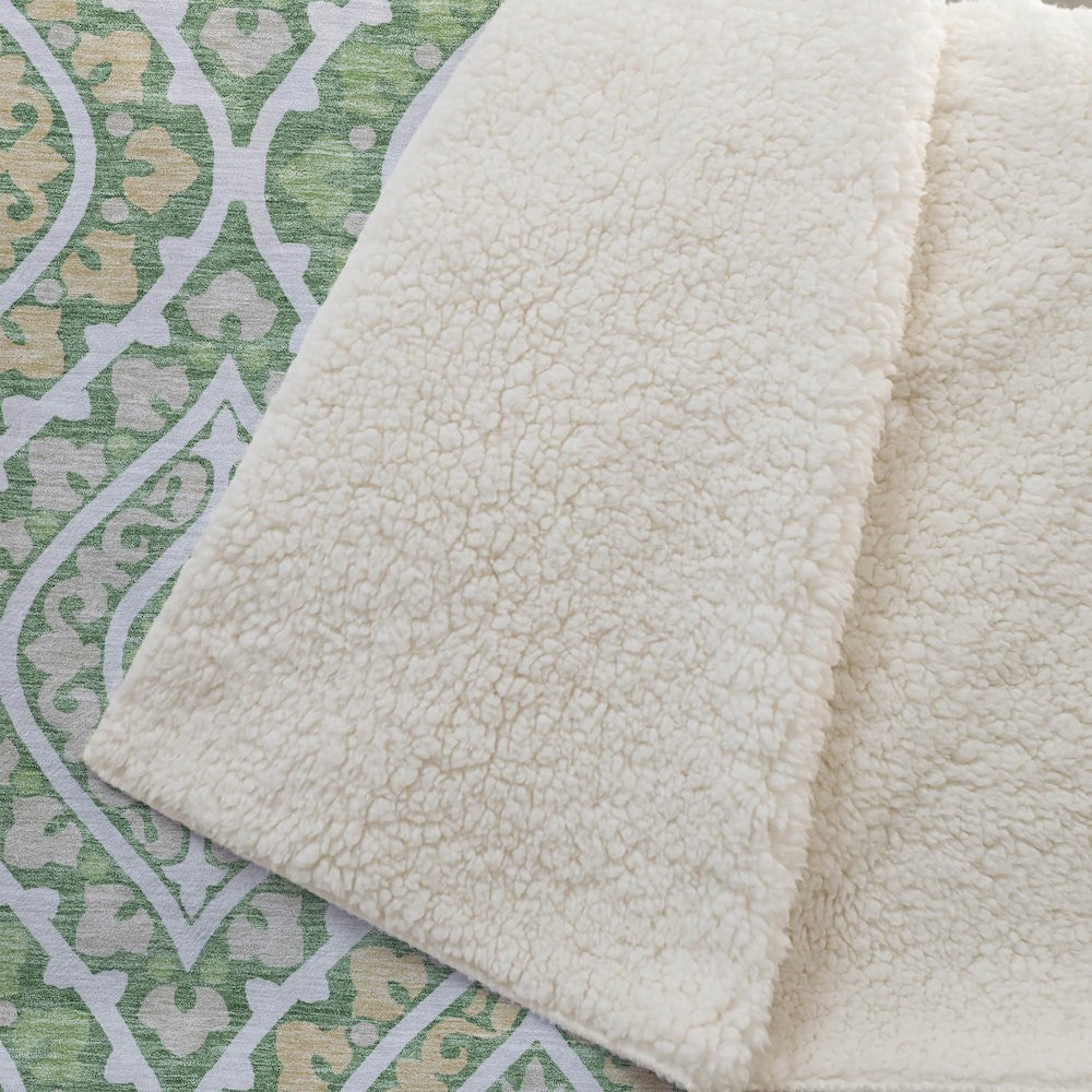 Premium Machine Washable ASB761 Green 50" x 70" Sherpa Throw Blanket. Picture 2