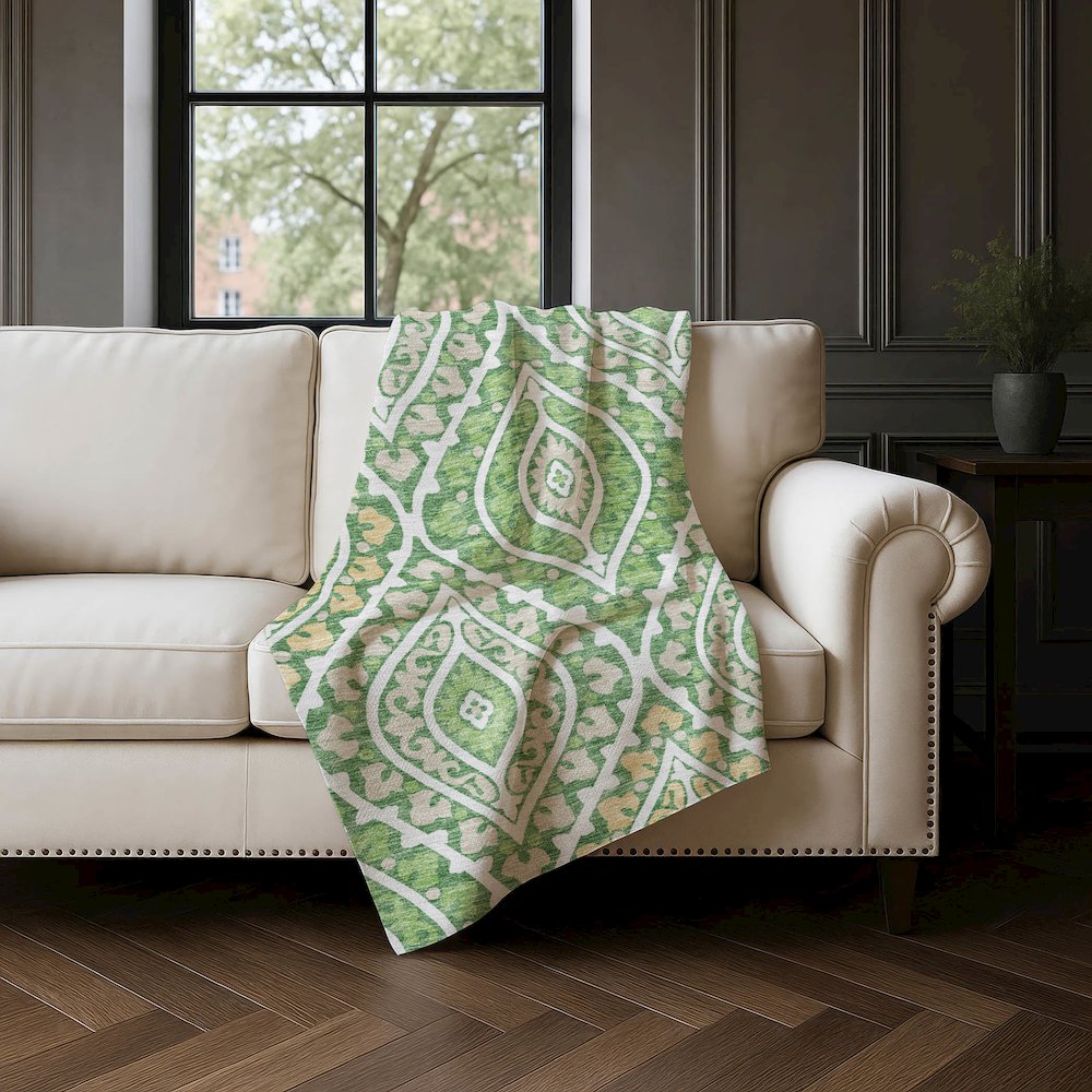 Premium Machine Washable ASB761 Green 50" x 70" Sherpa Throw Blanket. Picture 4