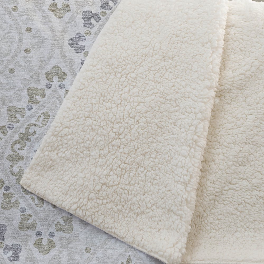 Premium Machine Washable ASB761 Ivory 50" x 70" Sherpa Throw Blanket. Picture 2
