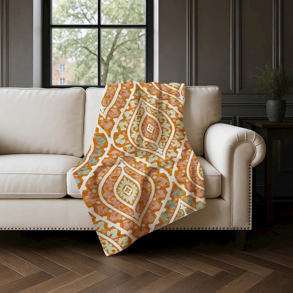 Premium Machine Washable ASB761 Orange 50" x 70" Sherpa Throw Blanket. Picture 4