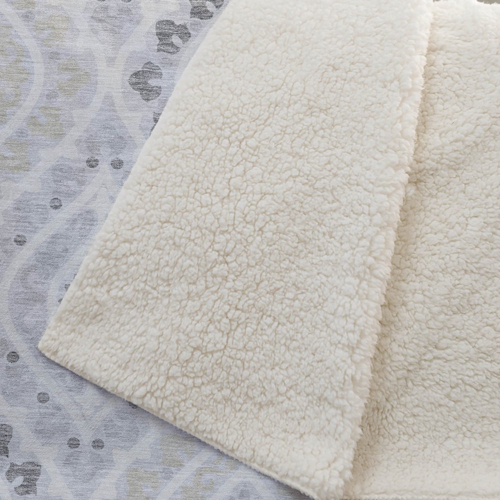 Premium Machine Washable ASB761 Silver 50" x 70" Sherpa Throw Blanket. Picture 2