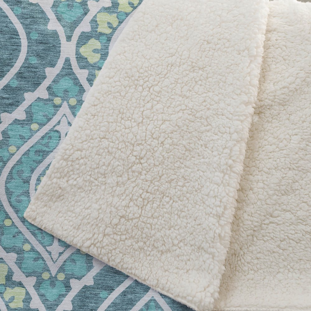 Premium Machine Washable ASB761 Teal 50" x 70" Sherpa Throw Blanket. Picture 2
