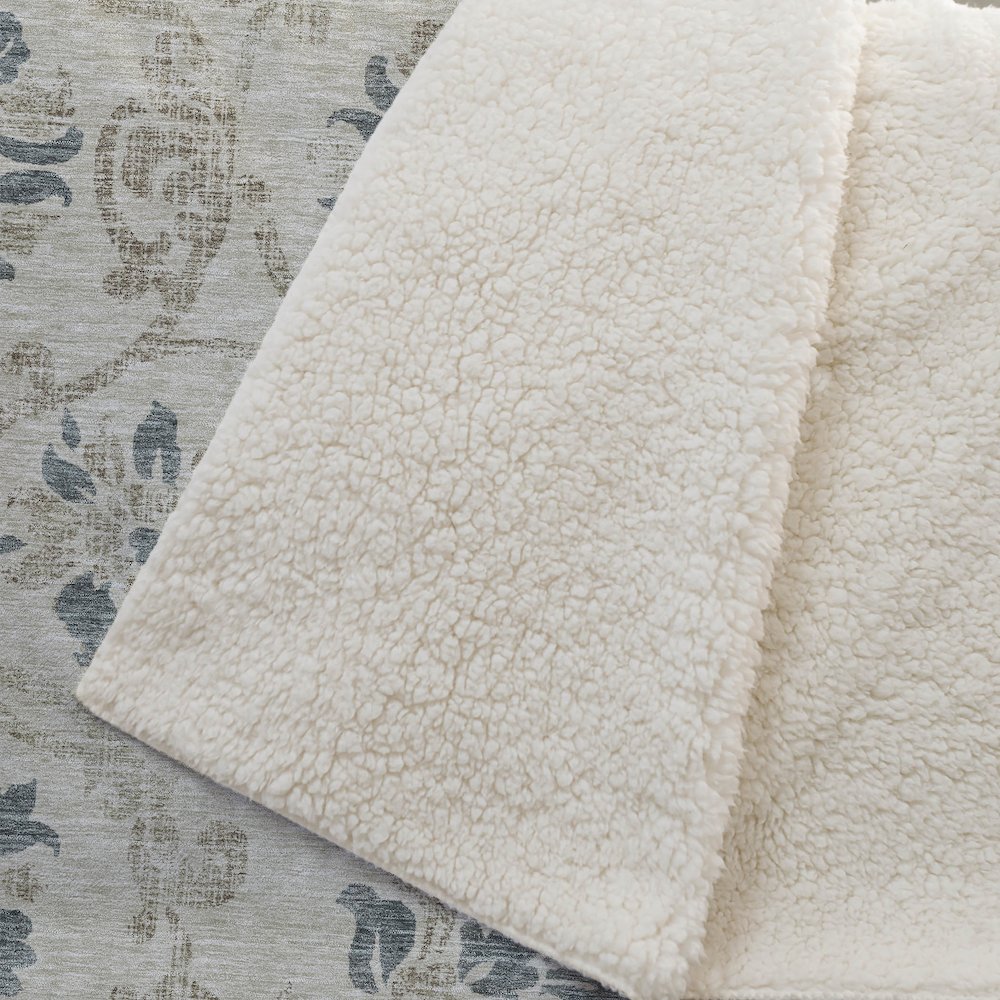 Premium Machine Washable ASB762 Beige 50" x 70" Sherpa Throw Blanket. Picture 2