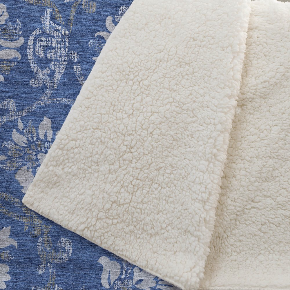 Premium Machine Washable ASB762 Blue 50" x 70" Sherpa Throw Blanket. Picture 2